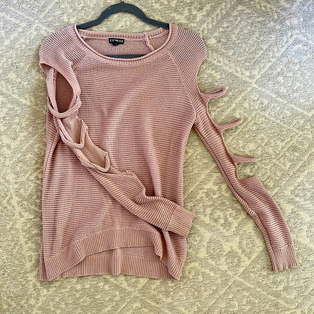 Express light mauve cable sweater